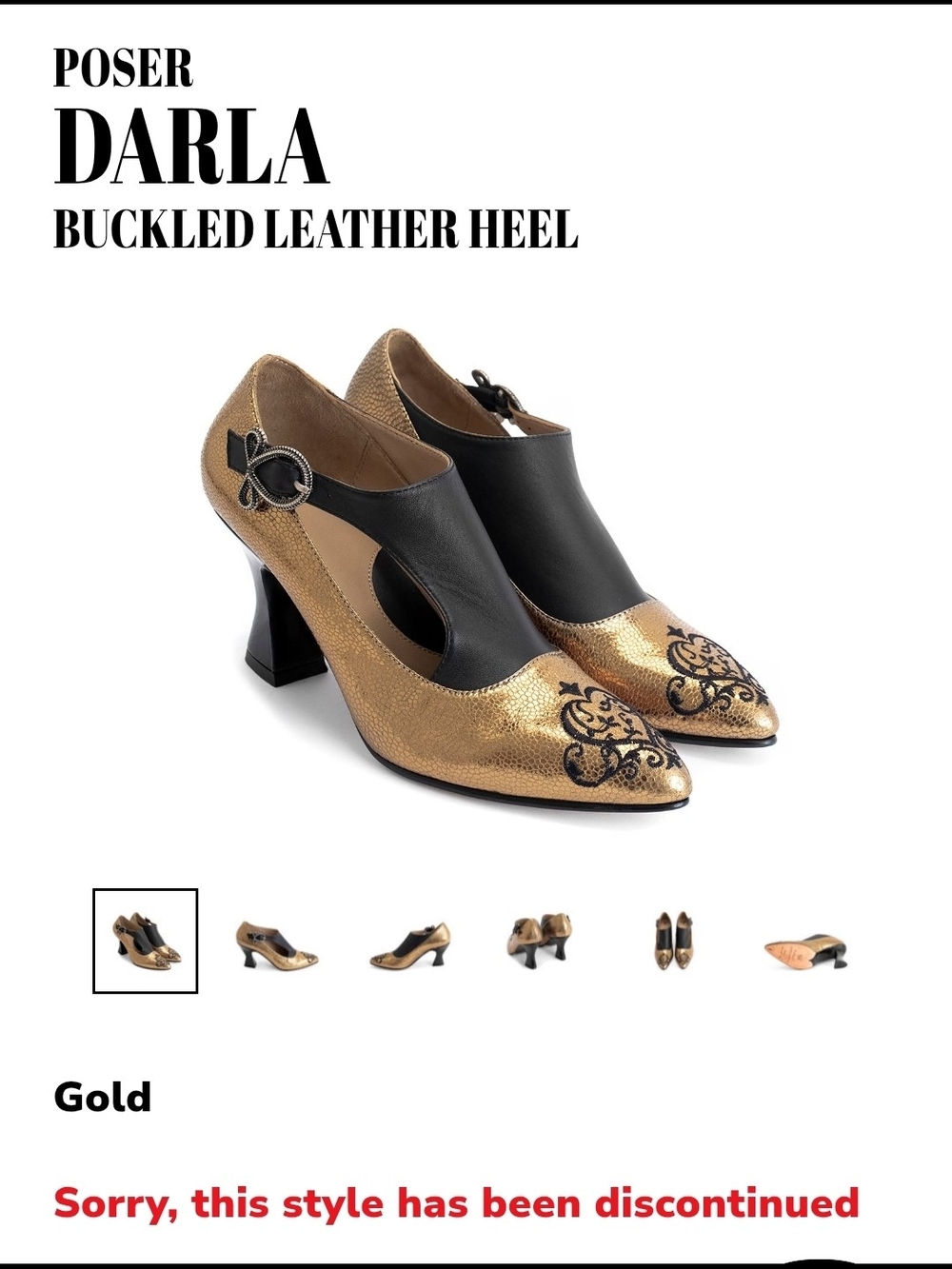 Fluevog Poser Darla Buckled Leather Heel - Gold/Black